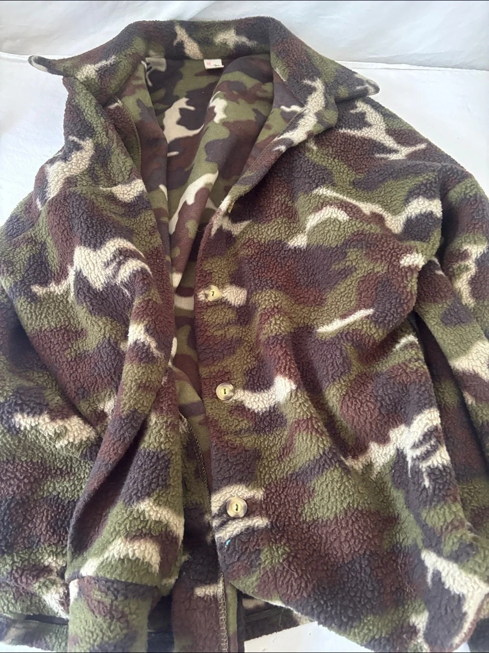 7th Ray Camouflage Fleece Jacket in Green, Brown & Cream